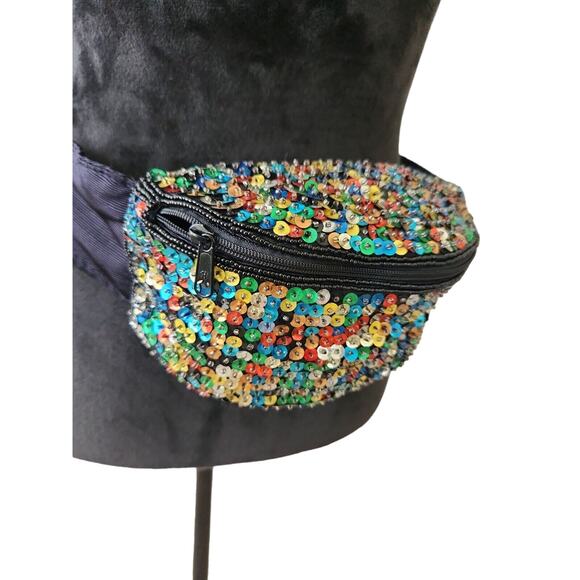 Sequin and Pearls Rainbow Bum Bag Festival must! Fanny pack Waist Bag Handmade - Picture 2 of 6